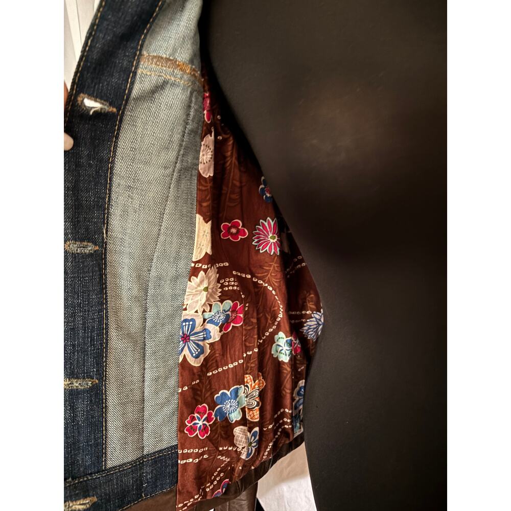Cache Butter Brown Leather Denim Front Button Jacket 2 for 1 Lined $298 Sz 6 - Picture 5 of 8